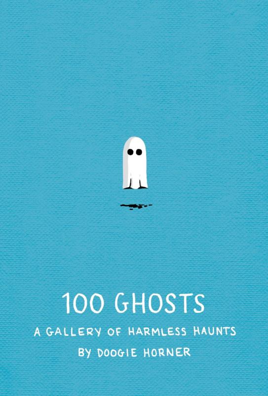 blue cover with a small white ghost that looks like it wandered in from a pacman game.