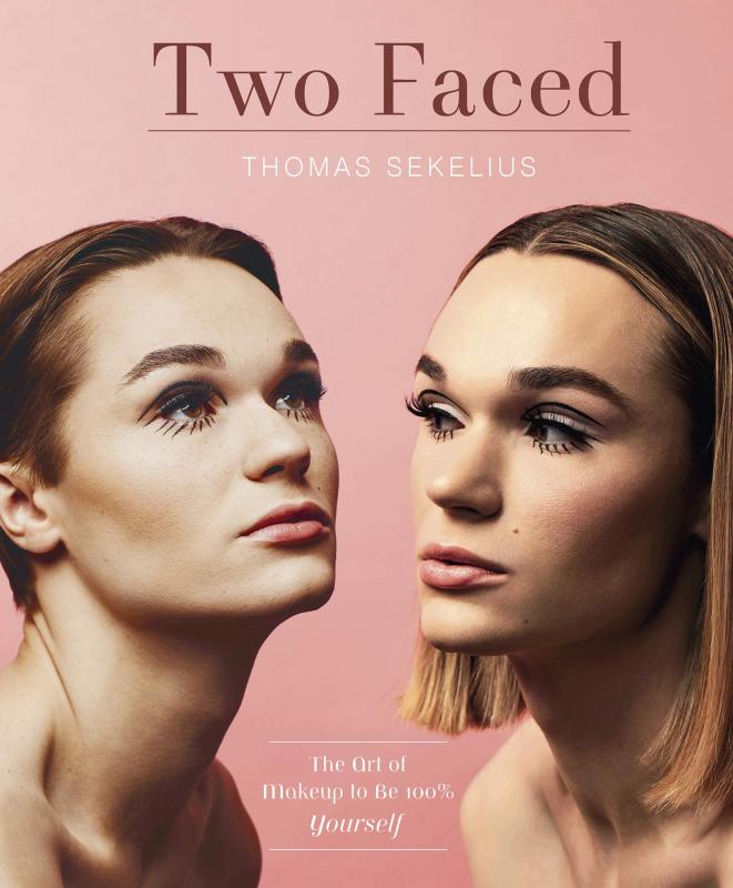 two faces of the same person with different makeup applications.