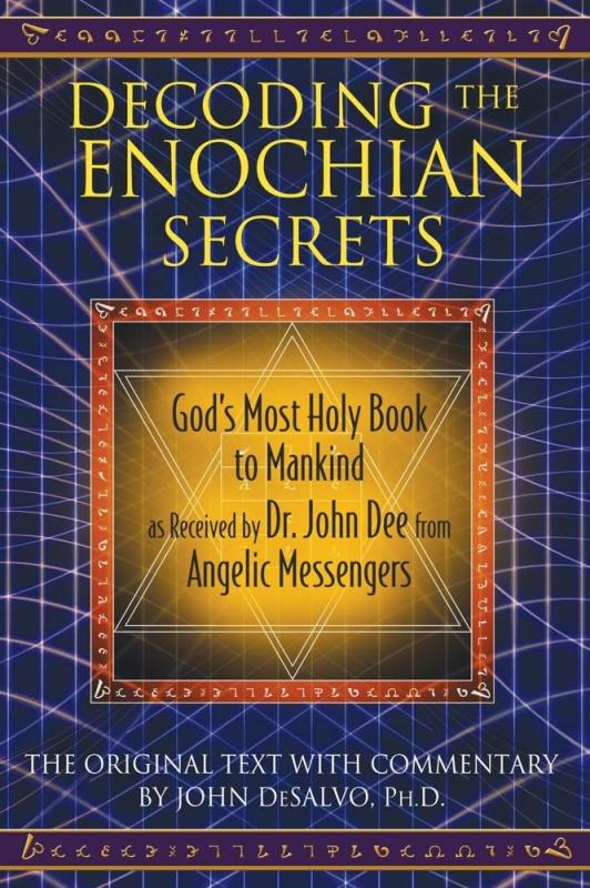 Book cover with dark blue background overlaid with webs of white lines, with title in large gold serif text. The subtitle is displayed over a large, gold esoteric symobl in the center, with other symbols appearing in burgundy bands along the top and 