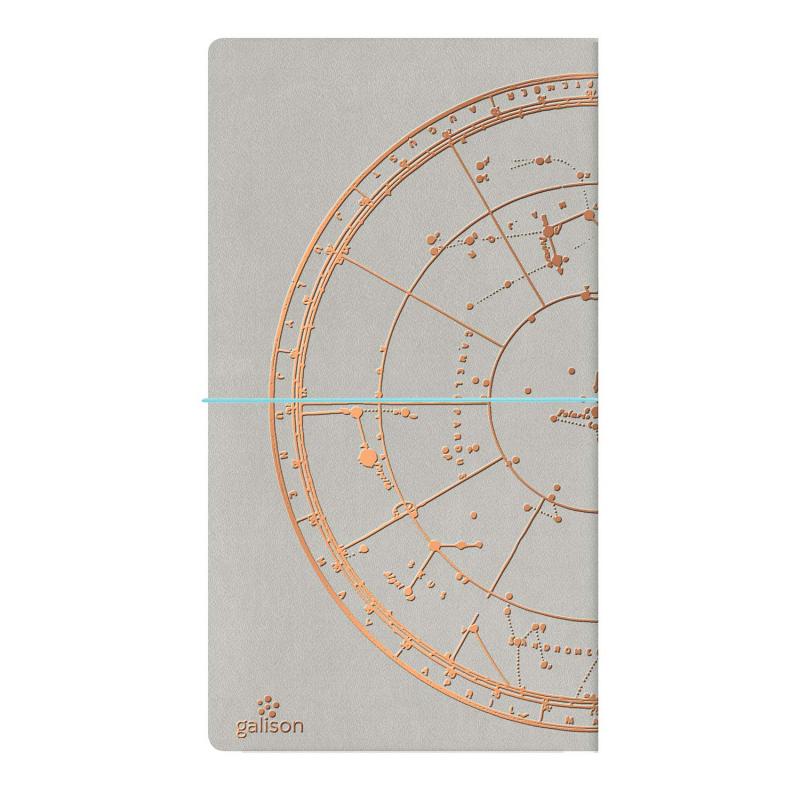 Light grey vegan leather cover with gold foil zodiac constellation design