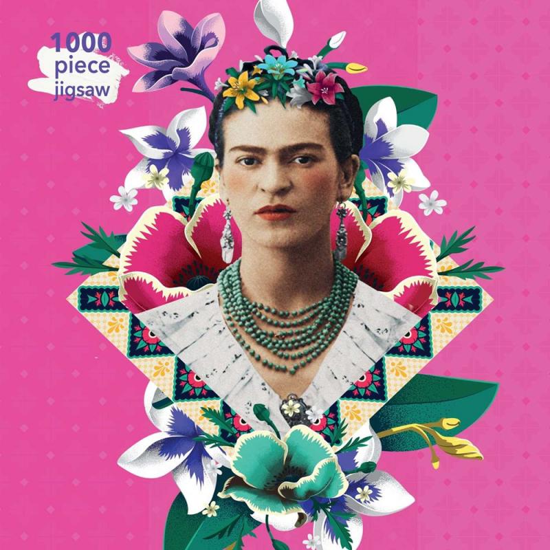 Image of Frida Kahlo on a pink background