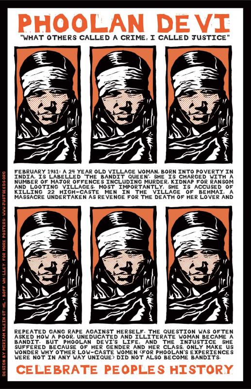 six faces of the bandit queen, with text between