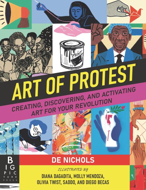 Colorful book cover featuring different styles of protest art.
