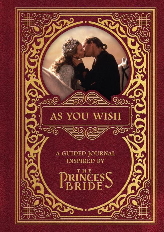 Red cover with gold text and embellishments framing a photo of Westley and Buttercup from The Princess Bride kissing.