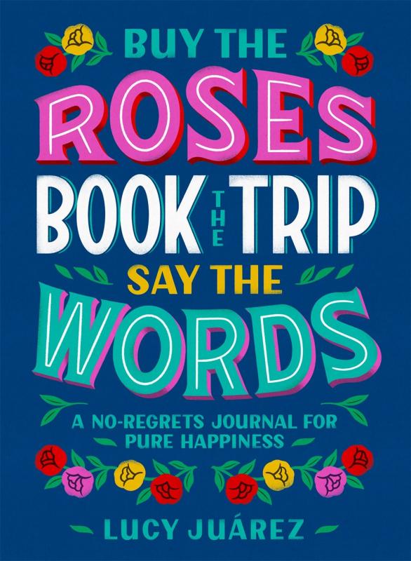 roses in pink red and yellow at the bottom of the cover and the title words in pink white and blue font across the  rest of the cover