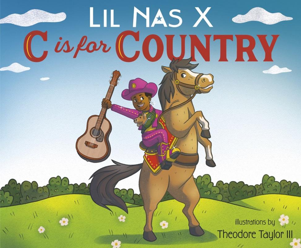 an illustration of Lil Nas X in cowboy gear riding a horse.