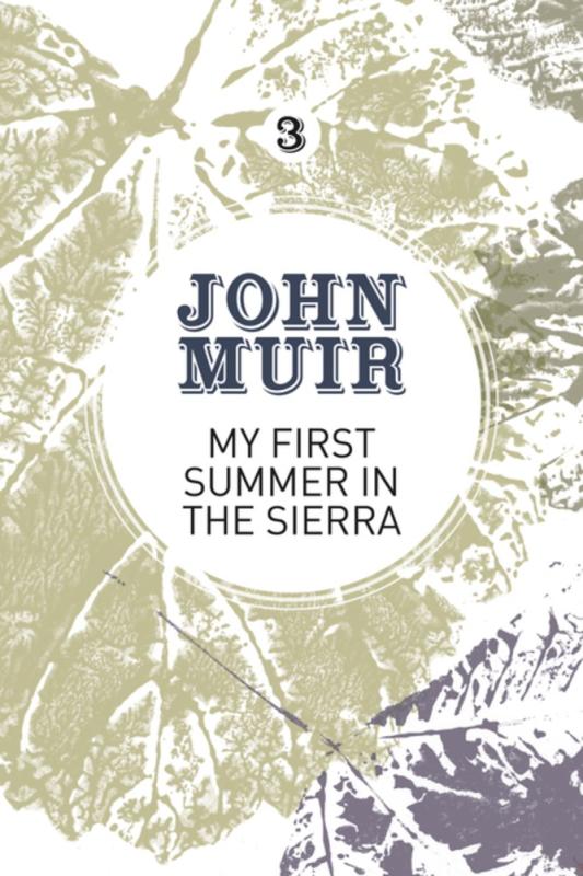 Title and author in white circle centered on background of sage green and blue gray leaf prints.