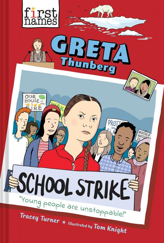 an illustration of greta thunberg as if on a polaroid printout with the caption 'young people are unstoppable' beneath
