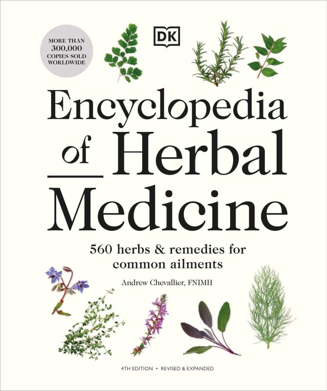 a white cover with images of various herbs surrounding the title
