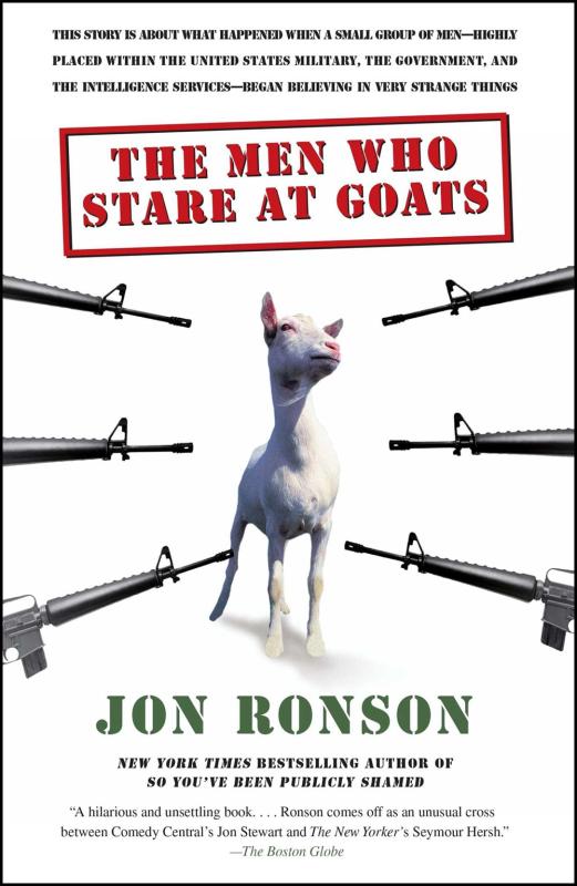 a photo of a goat surrounded by guns pointing at it