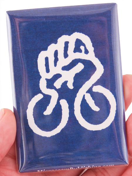 bike fist magnet white ink on blue background
