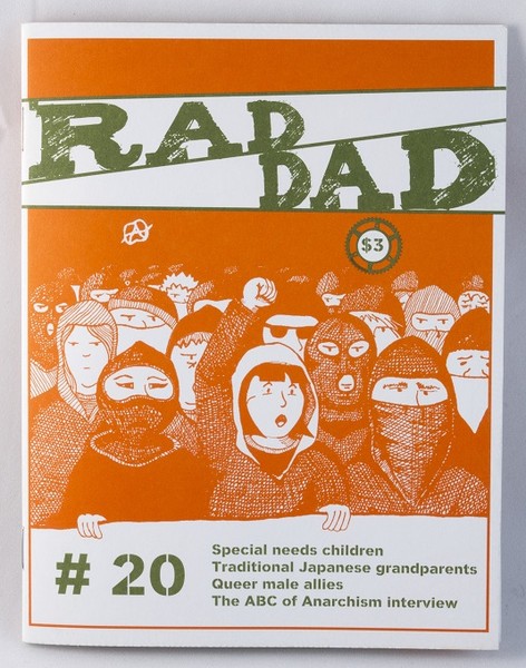 Orange zine with an illustration of a crowd of protesters