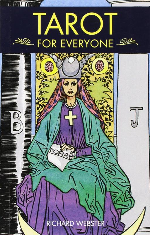 Illustration of the empress tarot card. Text is yellow and in a black box.