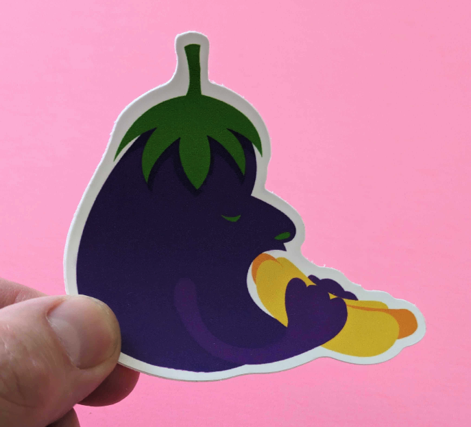 Sticker #564: Eggplant Eating a Hot Dog