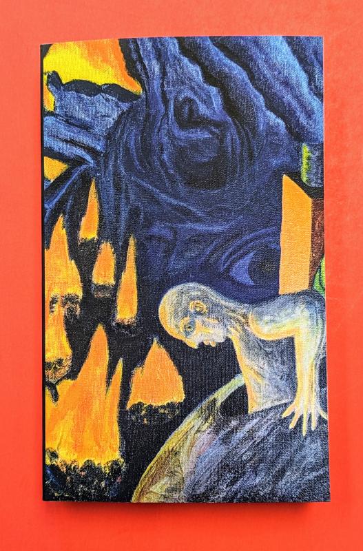 Hardcover book featuring a dramatic painting of a person emerging from a pod, no title text.