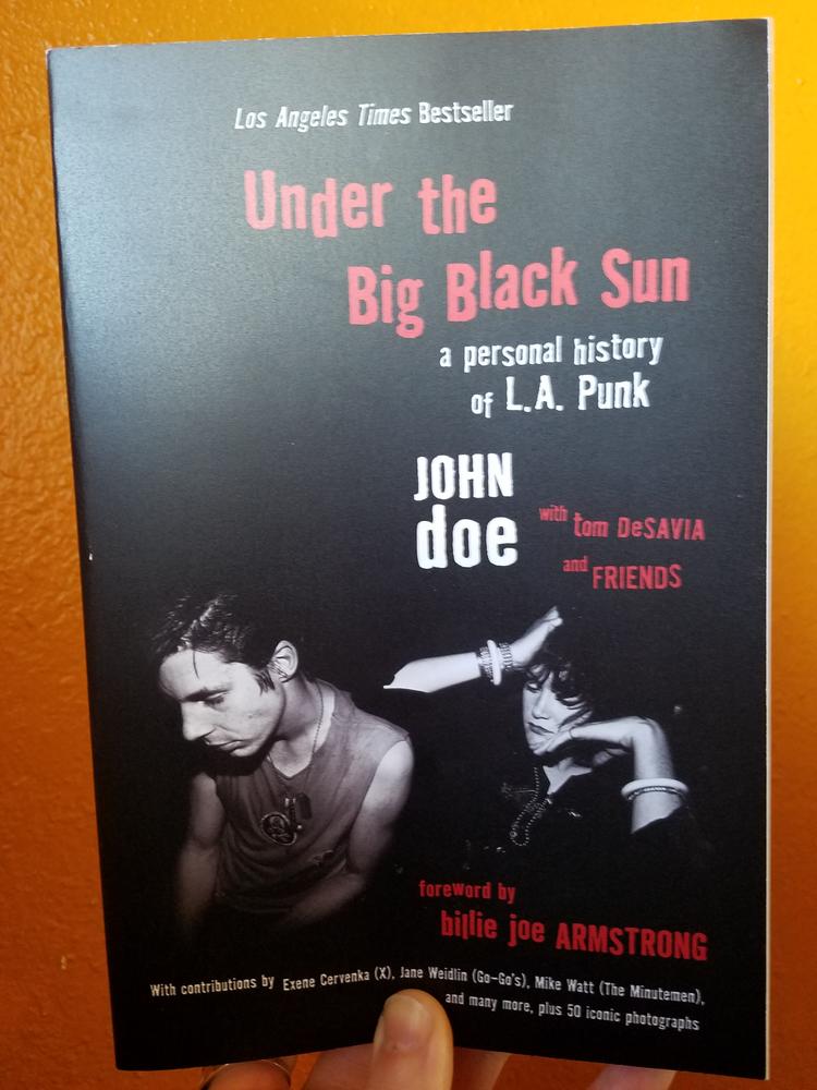 A black and white photo of two punk rockers on an all-black book cover.
