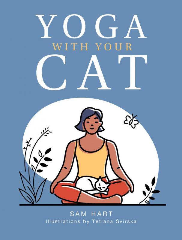 a woman doing yoga with her cat.