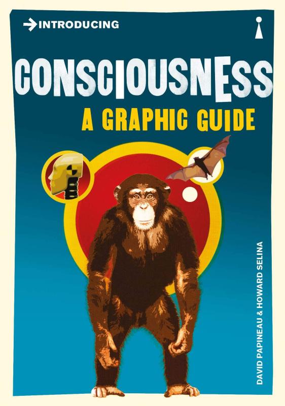Blue cover with the title in white and a chimp looming in a big red circle in the center.