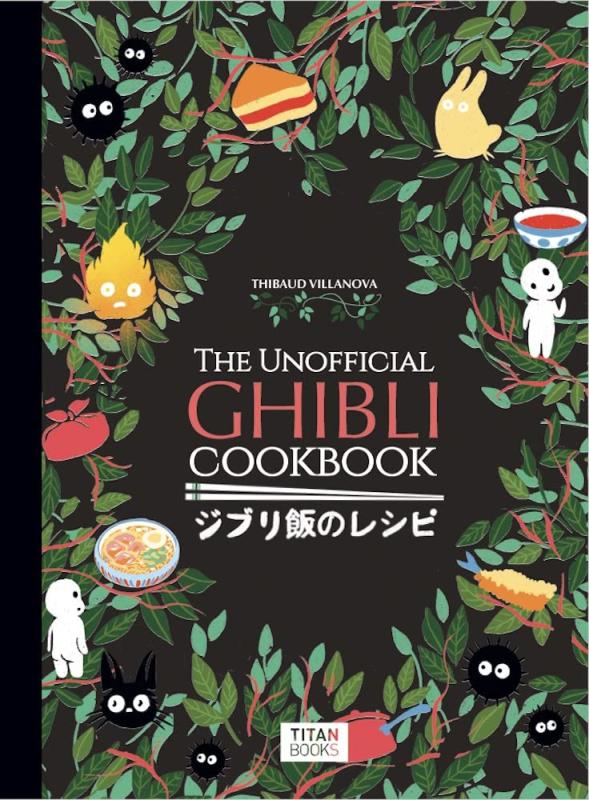 black cover with green leaves and various characters