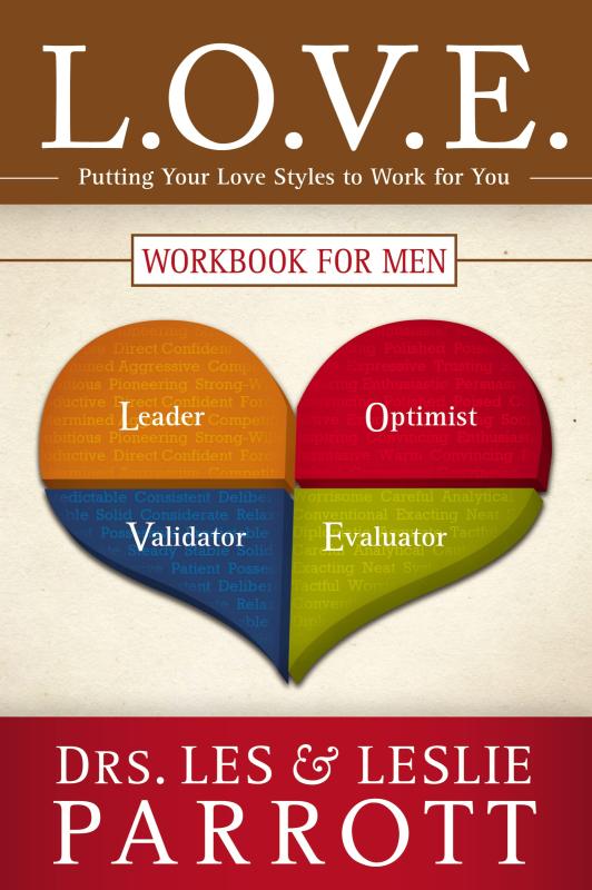 Image of a heart shape divided into four parts labelled leader, optimist, validator, and evaluator. Text is white with a brown bar on the top of the book and a red bar at the bottom.