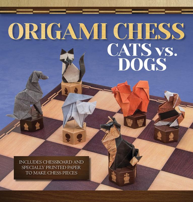 Cover with photo of chessboard with origami pieces