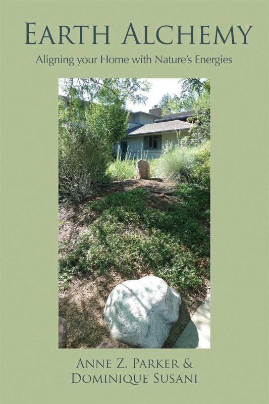 Book cover featuring a thick, sage green border surrounding a vertical photograph of a modern home surrounded by a garden.