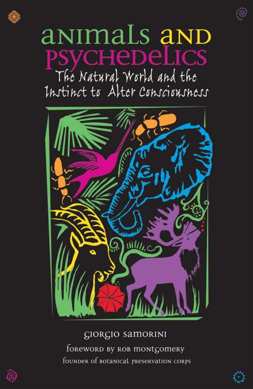 Black cover with drawings of animals in bright colors