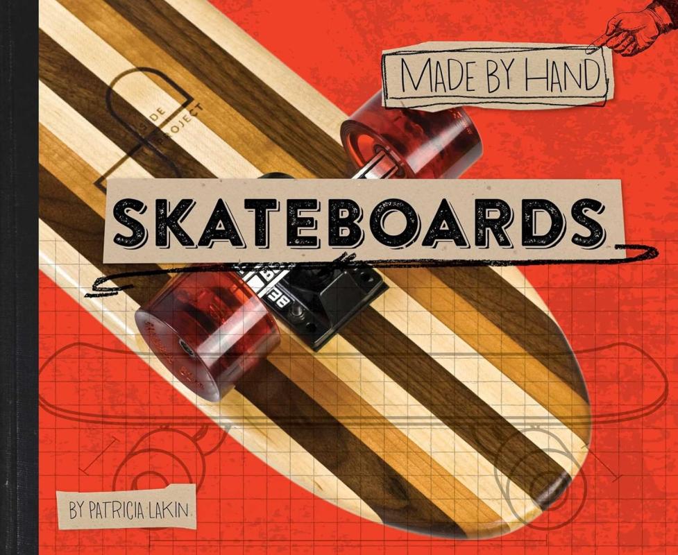 wooden skateboard with graph paper print overlay