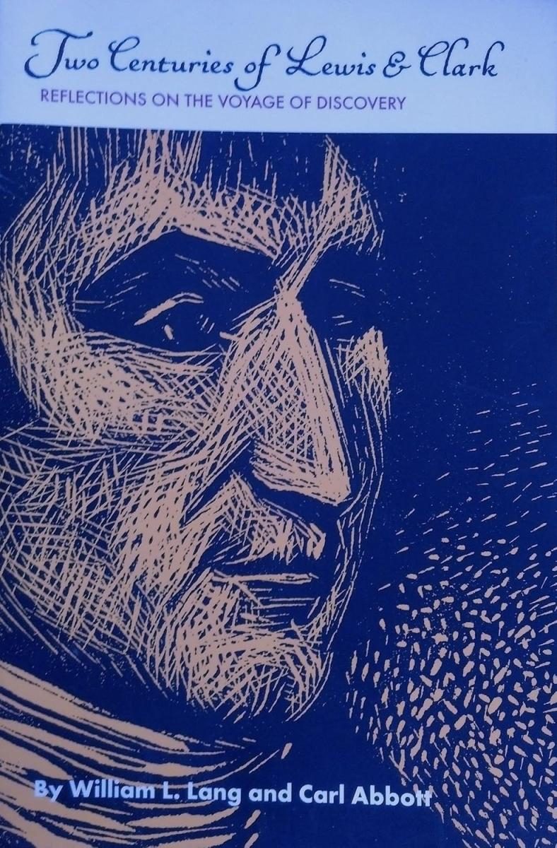 Line art of Meriwether Lewis's face in blue
