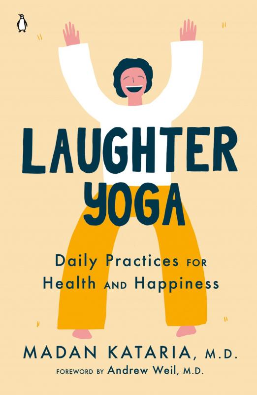 Cover with drawing of a laughing person doing yoga