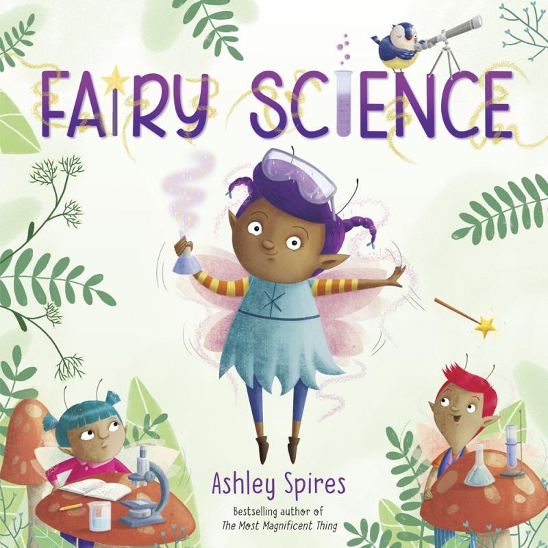 Cover with drawing of fairies and scientific equipment