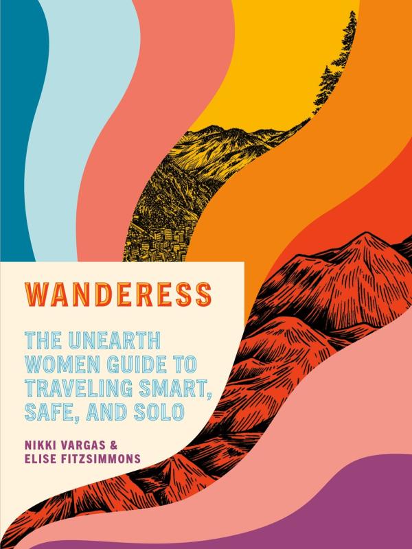 Brightly colored book cover with waves of different shades and an illustration of a mountain.