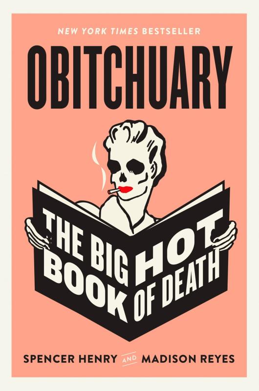 illustration of a skeletal woman smoking a cigarette and holding a book