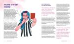 Illustrated woman with long blue hair in referee uniform holding up a red card and blowing a whistle.