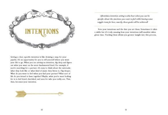 Page about setting intentions featuring illustrated garland of plants and rabbits.