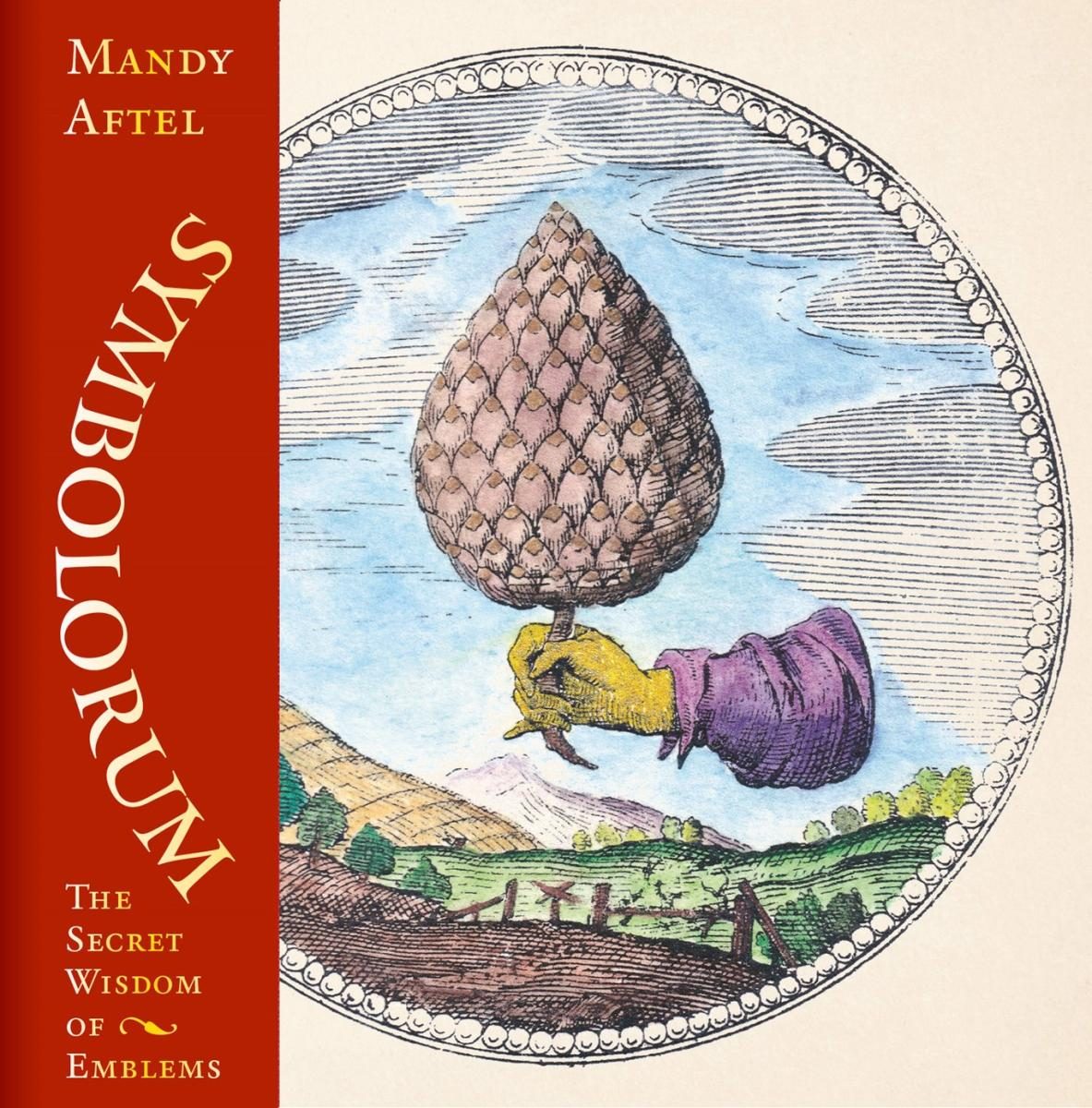 hand holds an artichoke type thing, in an old timey symbol style