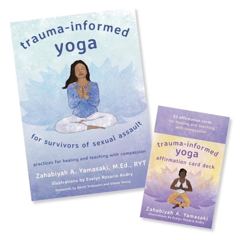 Book and deck featuring illustration of person meditating cross-legged.