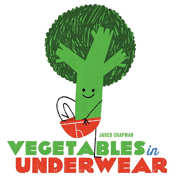 Cover with drawing of broccoli putting on underwear. 