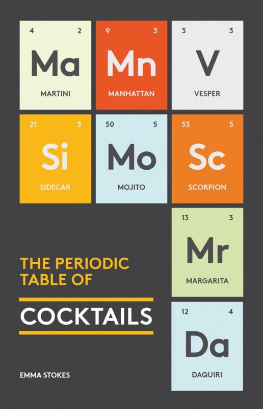 Cover with cells showing cocktails like a periodic table of elements.