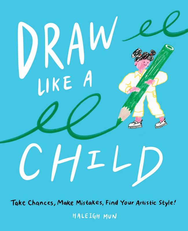 a child scribbles with a green pencil.