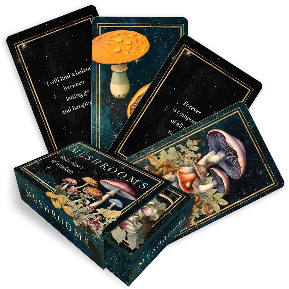 black box set with illustration of mushrooms