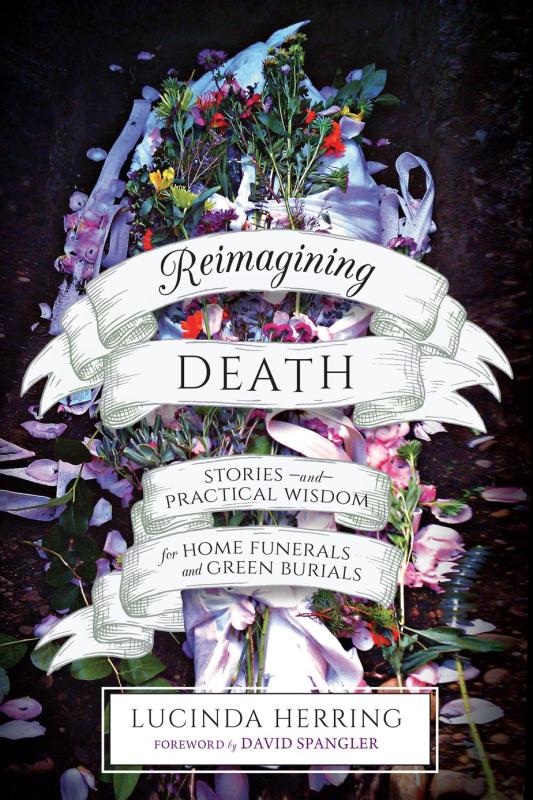 black cover with white banners with black text with illustration of flowers