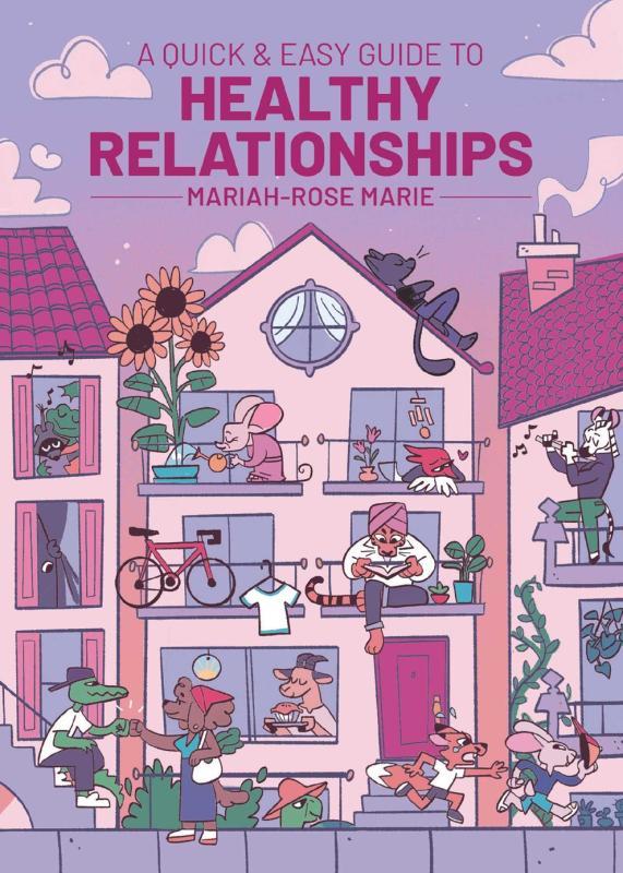 purple cover with illustration of a building with lots of people doing things