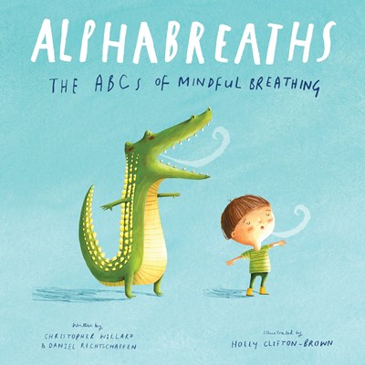 Blue cover with drawing of a child and an alligator breathing together.
