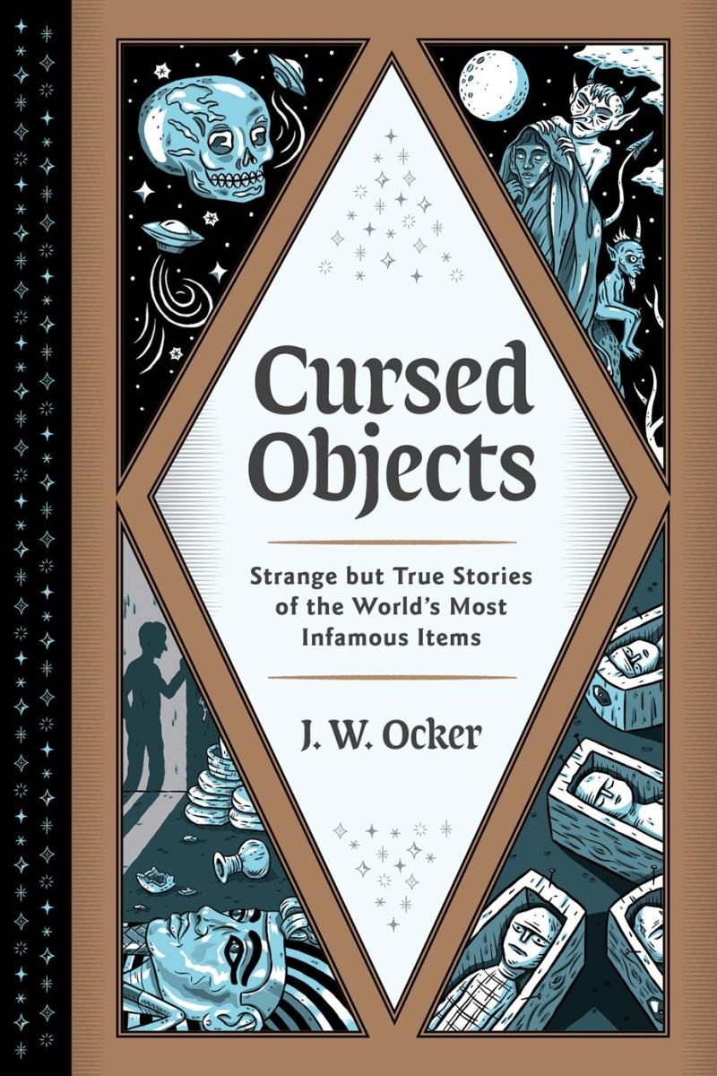 Cursed Curios in the triangle corners of a diamond shape in white