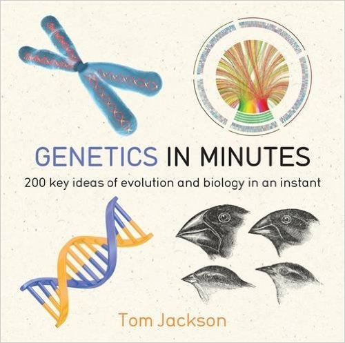 white book cover showing four pictures of animals, genes, etc. 