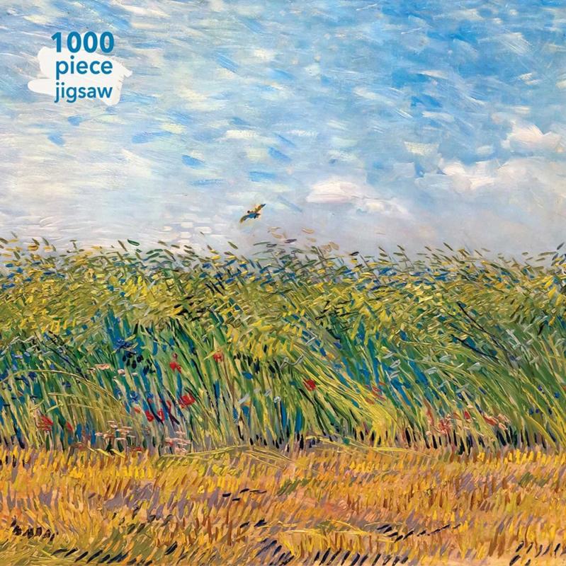 Photo of box cover showing Van Gogh's Wheat Field with a Lark