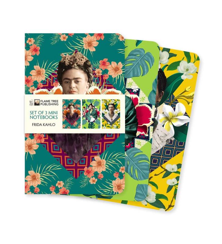 Photo of three mini notebooks with covers featuring Frida Kahlo