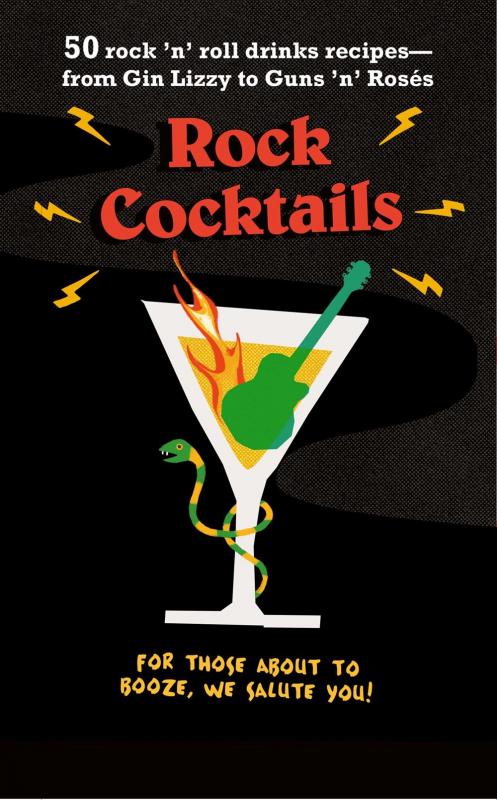 Black cover with image of a martini glass with a guitar and snake