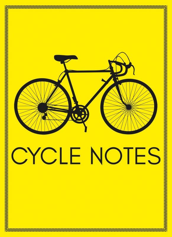 Yellow cover with black image of a road bike